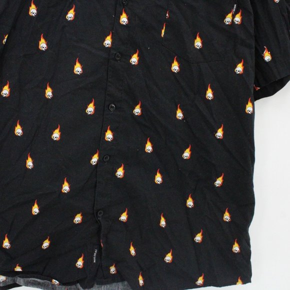 Vintage Molokai Shirt Men Black Button Down Skull Fire Graphic Collared Size 2XL - Picture 4 of 8